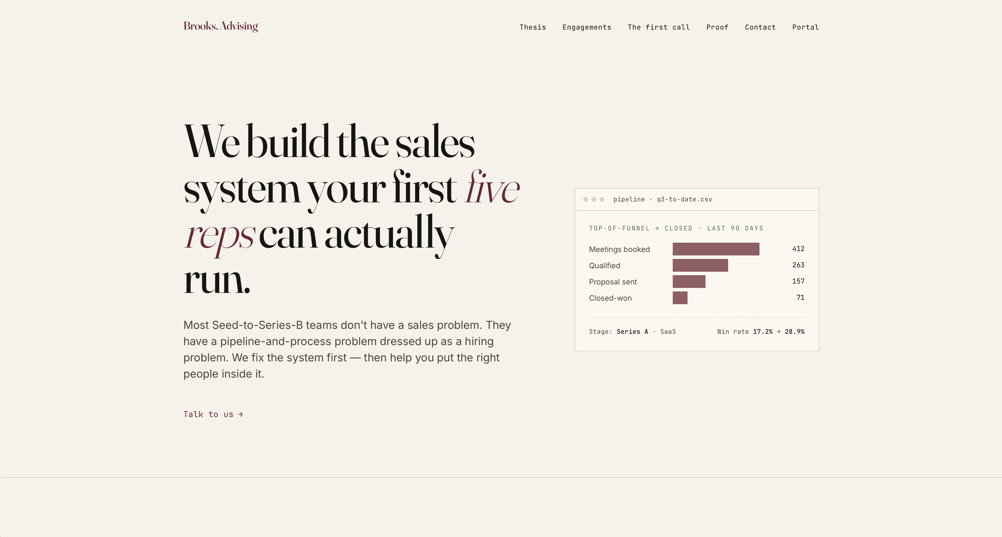 Brooks Advising website before the rebrand